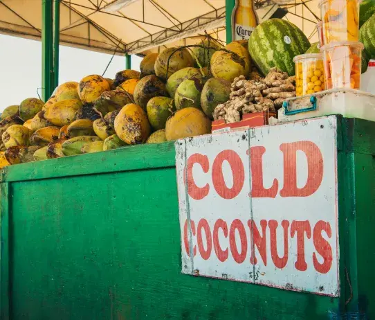 Fresh tropical fruit displayed at a roadside stand